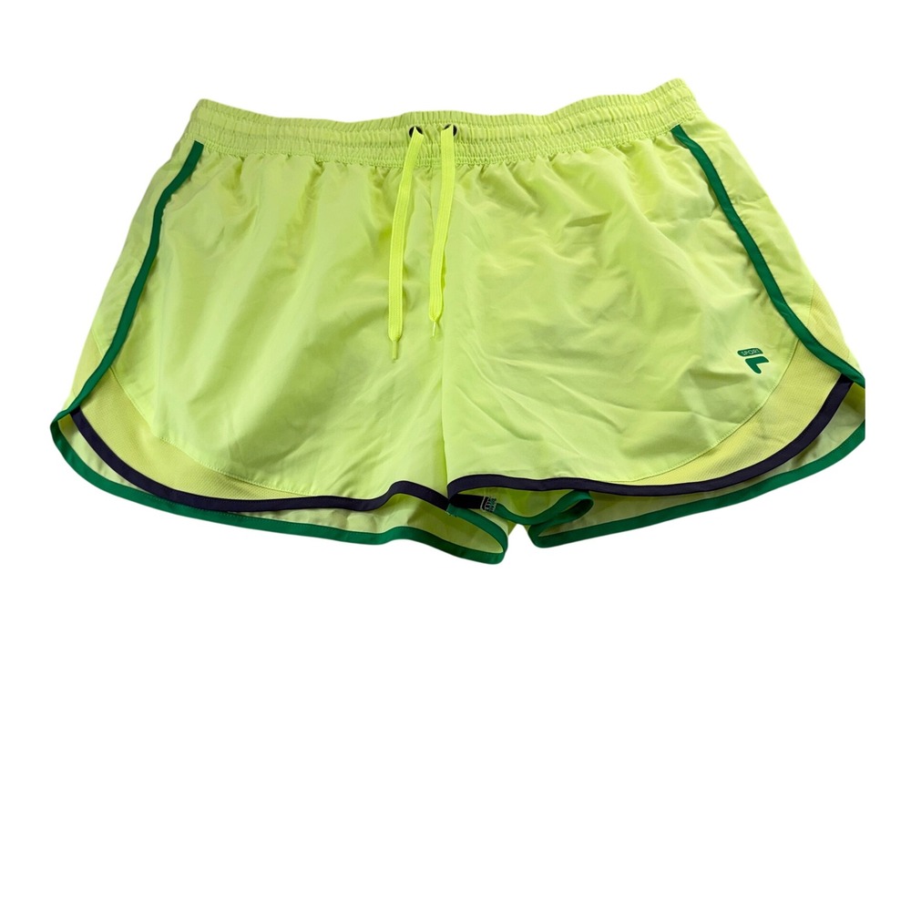 Fila Sport Shorts Womens XL Yellow Running Athletic Dolphin Neon Green Trim